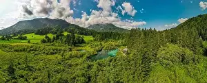 Julian Prints: Aerial Panoramic View of Zelenci Spring Nature Reserve in Slovenia Julian Alps