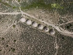 Aerial perspective of the behave shaped charcoal ovens that were used from 1876 to 1897 to make charcoal out of trees