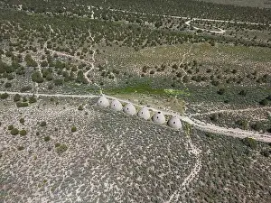 Wild West Prints: Aerial perspective of the behave shaped charcoal ovens that were used from 1876 to 1897 to make charcoal out of trees