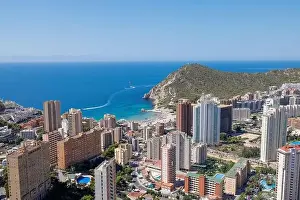 Costa Del Sol Prints: Aerial photo of the beautiful city of Benidorm in Spain showing the south beach Promenade and the hotels