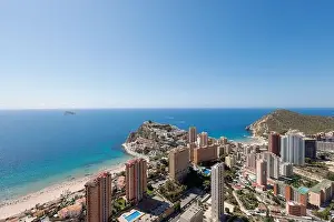 Costa Del Sol Prints: Aerial photo of the beautiful city of Benidorm in Spain showing the south beach Promenade and the hotels