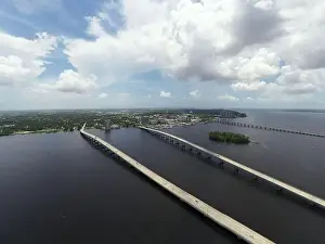 Fort Myers Prints: Aerial photo bridges to Fort Myers Florida over the Caloosahatchee River