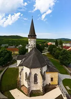 Old Church Prints: Aerial photo about the Church of the Assumption in Gyongyospata Hungary