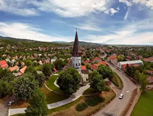 Hungary Aerial Prints: Aerial photo about the Church of the Assumption in Gyongyospata Hungary