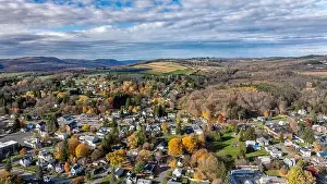 Upstate Prints: Aerial photo of fall foliage surrounding the Village of Tully