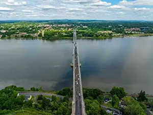 Poughkeepsie Prints: Aerial photo of the Franklin Delano Roosevelt Mid-Hudson Bridge over the Hudson River