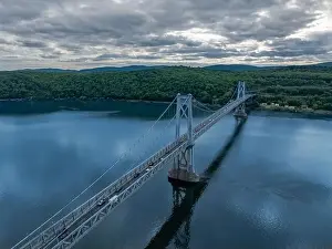 Aerial photo of the Franklin Delano Roosevelt Mid-Hudson Bridge over the Hudson River, Poughkeepsie NY