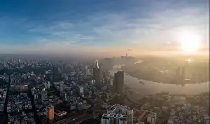 Ho Chi Minh Prints: Aerial photo of Ho Chi Minh city in the sunrise time