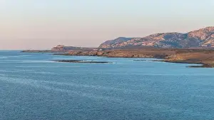 Piana Prints: Aerial photo of the island of Isola Piana near Stintino and the beach of Spiaggia La Pelosa