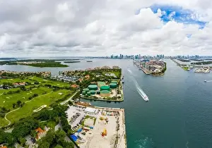 Aerial photo Miami Beach Fisher Island view of Port and Downtown Florida USA