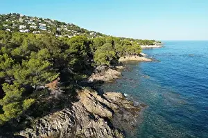Turquoise Sea Prints: Aerial Photo of the rocky coast at Les Issambres in the Var region of Provence-Alpes-Côte d'Azur Region of South