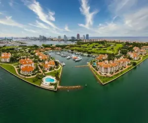 Apartment Prints: Aerial photo southside of Fisher Island view of marina and golf course Miami Beach FL