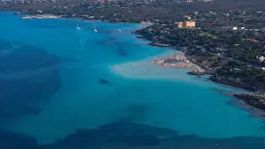 Sardinia Beach Prints: Aerial photo of Spiaggia La Pelosa and Spiaggia Dela Pelosetta in the north-west of Sardinia