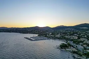 Moorings Prints: Aerial photo at sunset of the sea around San Peire Port and Les Issambres in the Var