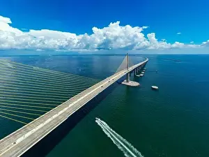 Aerial photo Sunshine Skyway cable suspended bridge suspension Tampa Bay FL USA