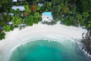 Samet Prints: aerial photograpahy of seascape top view of Ko Samet island on sunny day
