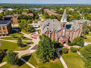 Campanile Prints: Aerial photograph of Drake University, a liberal arts university in Des Moines, Iowa, USA