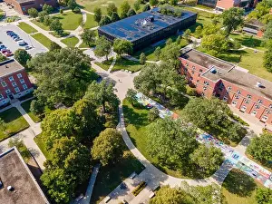 Higher Education Prints: Aerial photograph of Drake University, a liberal arts university in Des Moines, Iowa, USA