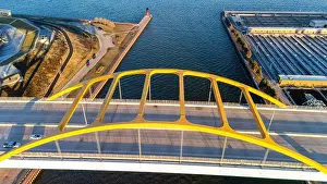 Nightfall Prints: Aerial photograph of Milwaukee, Wisconsin, USA at sunset