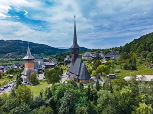 Aerials Prints: Aerial photography of Barsana monastery located in Maramures County