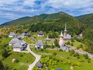 Aerials Prints: Aerial photography of Barsana monastery located in Maramures County