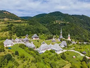 Aerials Prints: Aerial photography of Barsana monastery located in Maramures County