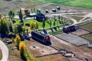 Farmhouses Prints: Aerial photography over the Gang Ranch in Cariboo region of British Columbia, Canada