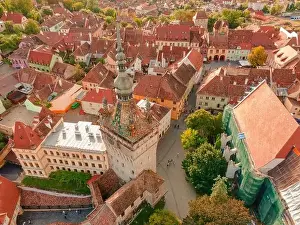 Chivalry Prints: Aerial photography of medieval city of Sighisoara from Romania