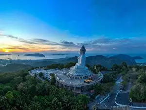 360 Degree View Prints: aerial photography scenery blue sky and blue ocean behind Phuket white big Buddha