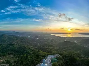 360 Degree View Prints: aerial photography scenery blue sky and blue ocean behind Phuket white big Buddha