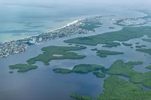 Fort Myers Prints: Aerial plane or drone view of Ft Myers beach landscape near Sanibel Island in southwest in Florida Saharan with