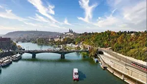 Vltava Prints: Aerial Prague panoramic drone view of the city of Prague at the Old Town Square