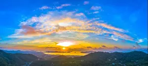 360 Degree View Prints: aerial scenery sunrise at Chalong sea Phuket Thailand