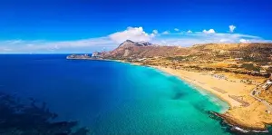 Chania Prints: Aerial shot of beautiful turquoise beach Falasarna (Falassarna) in Crete