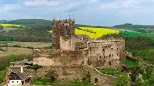 Silesia Prints: Aerial shot captures the medieval Bolkow Castle in Lower Silesia, Poland