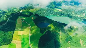 An aerial shot captures the stunning diversity of the Azores topography