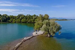 Bodensee Prints: Aerial shot with a drone of the local recreation area at the Wocherhafen at the Lake Constance in Austria
