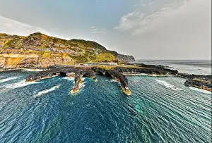 Ponta Delgada Prints: Aerial shot, drone point of view picturesque nature of Azores