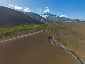 Volcanos Prints: Aerial shot of the landscape at Paso Vergara - crossing the border from Chile to Argentina while traveling South