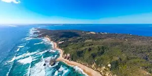 An aerial shot of Mornington Peninsula towards Point Nepean and Port Phillip Bay in Victoria, Australia