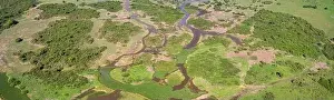 Lagoons Prints: Aerial shot panorama of typical Pantanal Wetlands landscape with lagoons