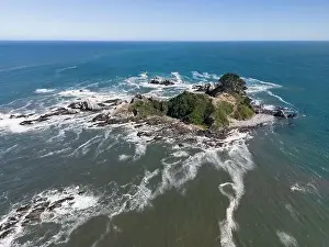 Sea Lions Prints: Aerial shot of the picturesque Isla Maiquillahue in the Pacific Ocean of Chile