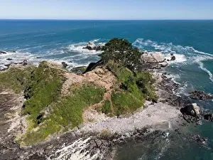 Sea Lions Prints: Aerial shot of the picturesque Isla Maiquillahue in the Pacific Ocean of Chile