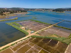 Aerial shot of Salinas de Cáhuil and Laguna Cáhuil (Pichilemu) - Chile