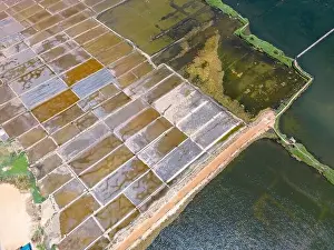 Salt Production Prints: Aerial shot of Salinas de Cáhuil and Laguna Cáhuil (Pichilemu) - Chile