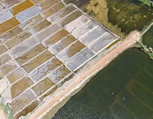 Salt Production Prints: Aerial shot of Salinas de Cáhuil and Laguna Cáhuil (Pichilemu) - Chile