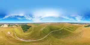 Aerial spherical panorama of Uffington White Horse area