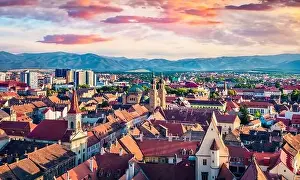 Sibiu Prints: Aerial summer view of Cathedral of the Holy Trinity