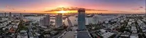 Miami Dade Prints: Aerial sunset of Miami Beach luxury sky scraper condo complex with colorful sky