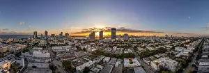 Miami Dade Prints: Aerial sunset over Miami South Beach with luxury residential buildings, Art Nuevo houses